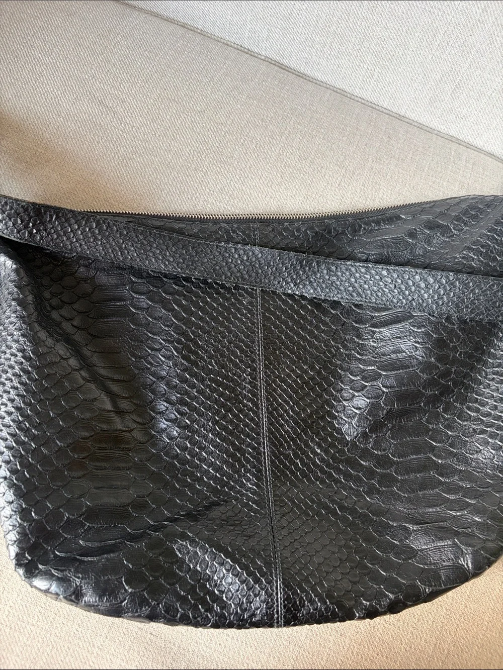 Furla Black Croc Embossed Leather Hobo Shoulder Bag